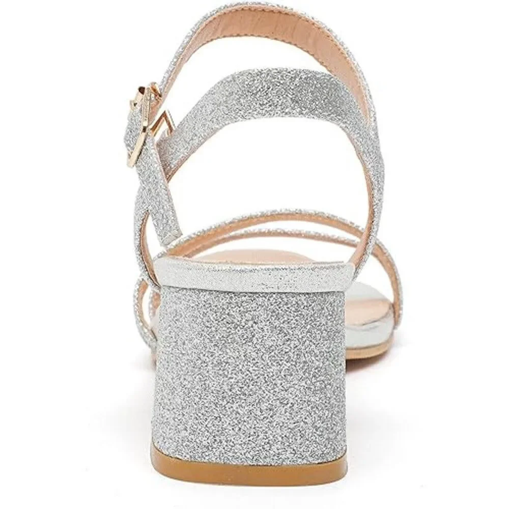Dadawen Womens Size 9 Silver Glitter Open Toe Ankle Strap 2.5